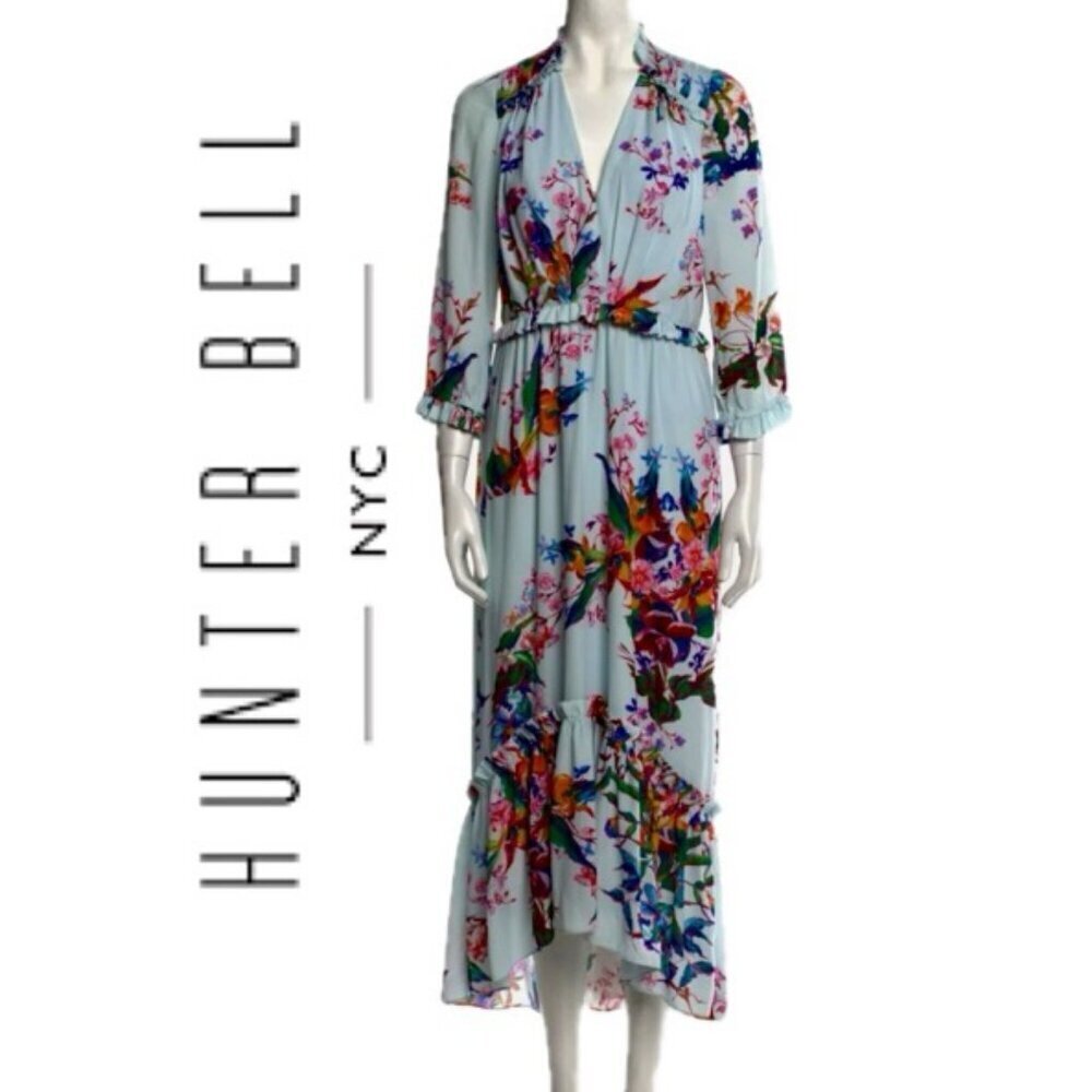 HUNTER BELL DRESS SZ 4 WILDFLOWERS RUFFLE TIERED‎ EMBELLISHMENT QUIET LUXURY